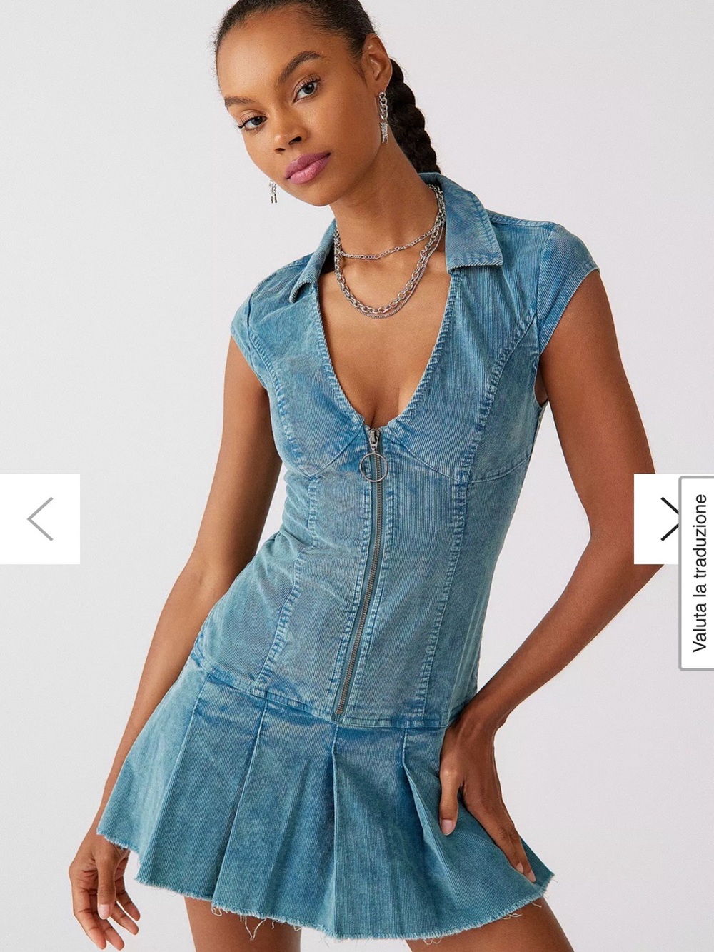 Urban Outfitters corduroy Zip-Front Mini Dress in Light Blue